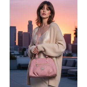 Juicy Couture Women Embossed Logo Dome Satchel Bag Pink Barbiecore Coquette Chic